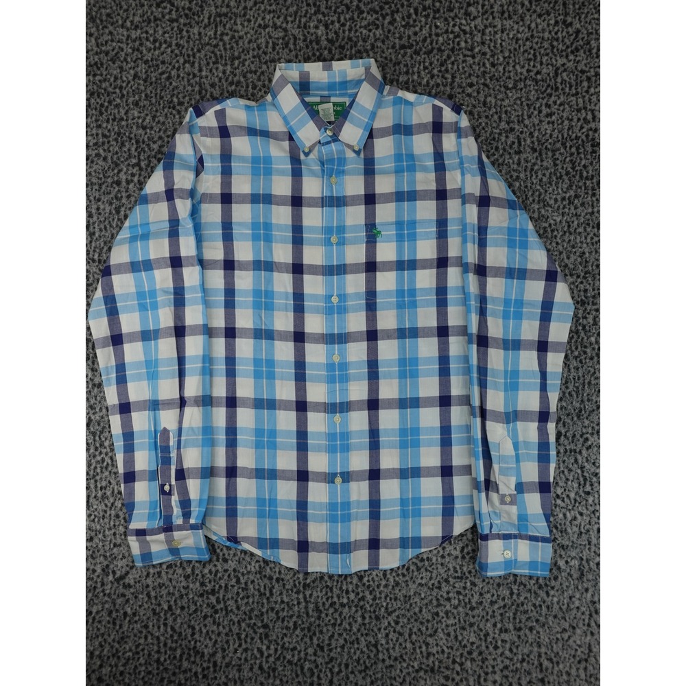 Abercrombie & Fitch Button Down Shirt Mens XL Blue White Plaid Long Sleeve
